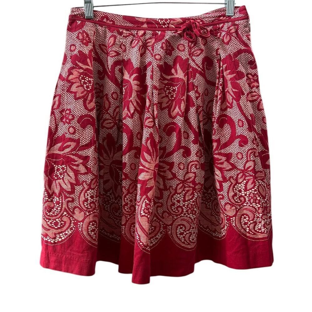 Anthropologie Yoana Baraschi Women's Floral A-Line Skirt Red Knee-Length‎ Size 8